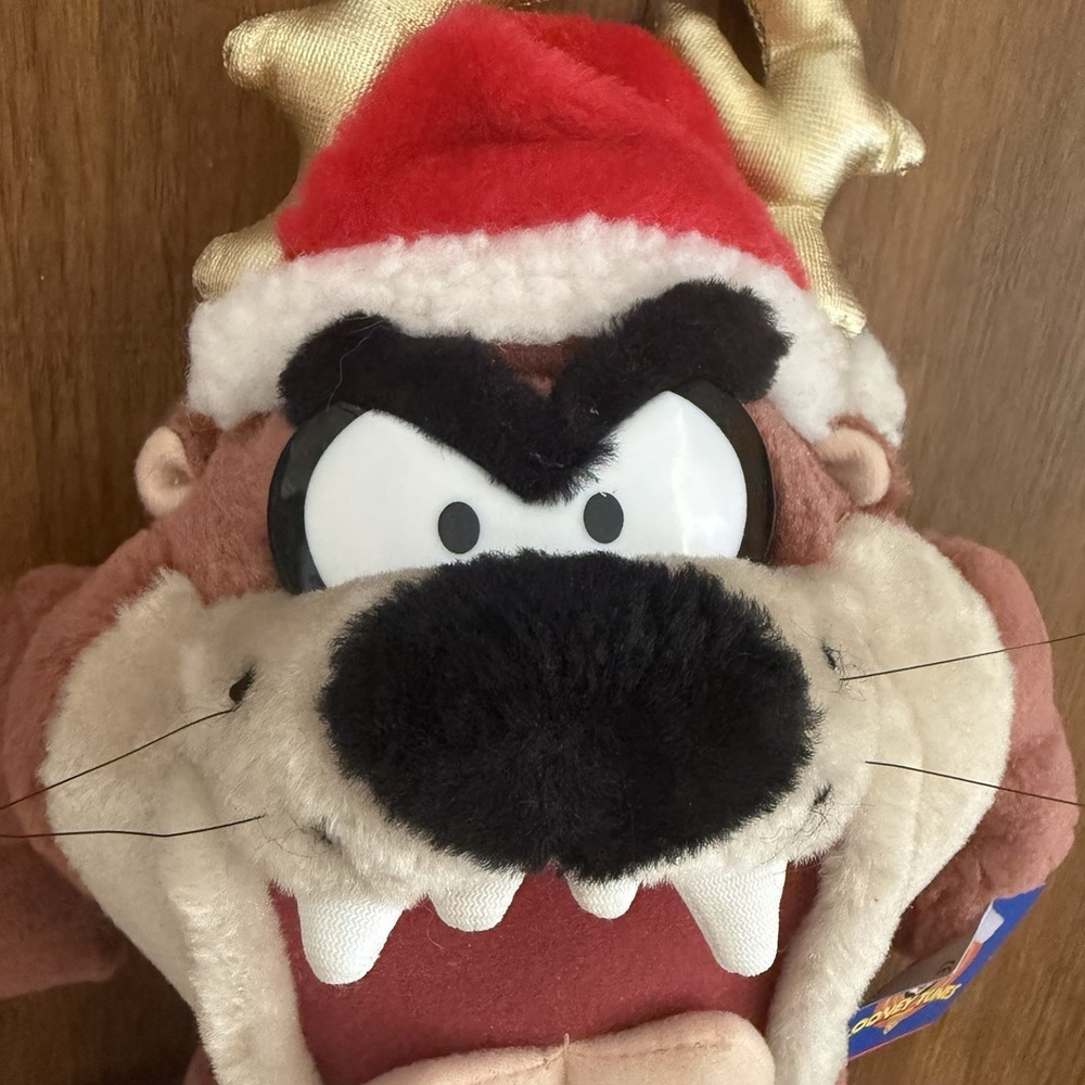 Vtg TAZ Tasmanian Devil Christmas Plush Stuffed Reindeer Santa Looney Tunes Tags - Picture 2 of 12